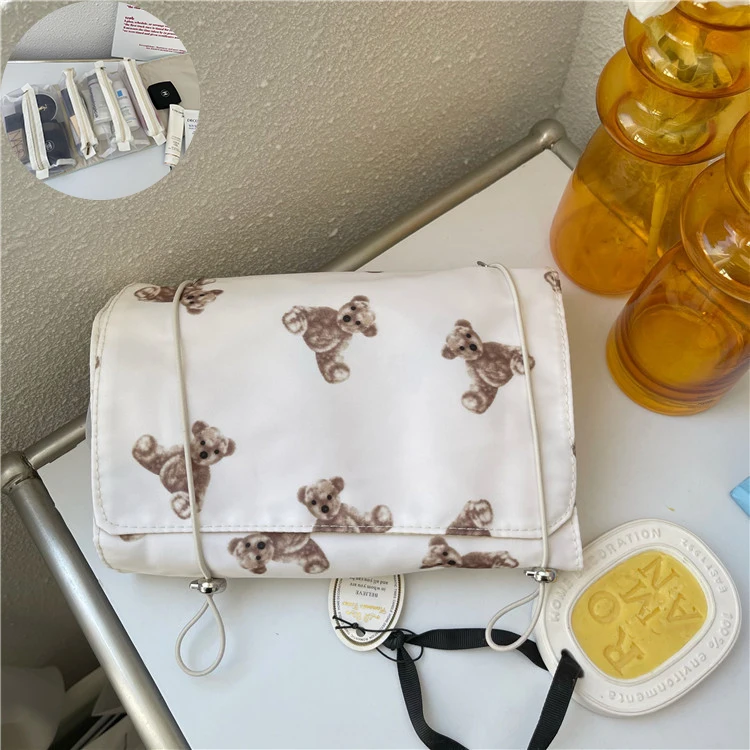 Kadın Retro makyaj kutusu Çantası Ayı kozmetik çantası Necesserie Organizatör Seyahat makyaj çantaları Sevimli Kalem Kutusu