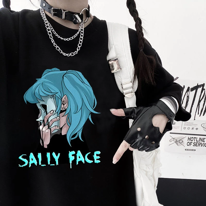Kadın T Shirt Sally Yüz Baskı Düzenli Kısa Kollu T-shirt Kadın Harajuku Yaz Moda Rahat Kısa kollu Giyim Üst Tee
