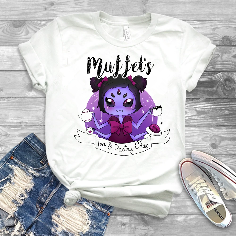 Kadın Undertale T-shirt Muffets Çay ve Pastane Gömlek Serin Muffets Grafik Tee Sevimli Anime Tees Tumblr Tops