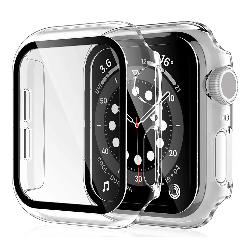 Kapak Apple İçin İzle vaka 45mm 41mm 44mm 40mm 42mm 38mm Ekran Koruyucu Temperli Cam + kapak tampon iwatch serisi 7 6 5 4 3 SE