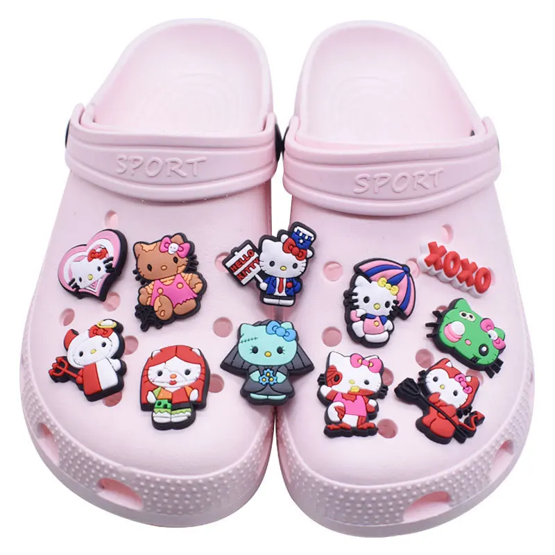 Kawaii Hello Kitty Karikatür ayakkabı tokası Sanrio Pvc Epoksi Yumuşak Kauçuk Delik Ayakkabı Ayakkabı Süsleme Bilek Kayışı Dekoratif Toka