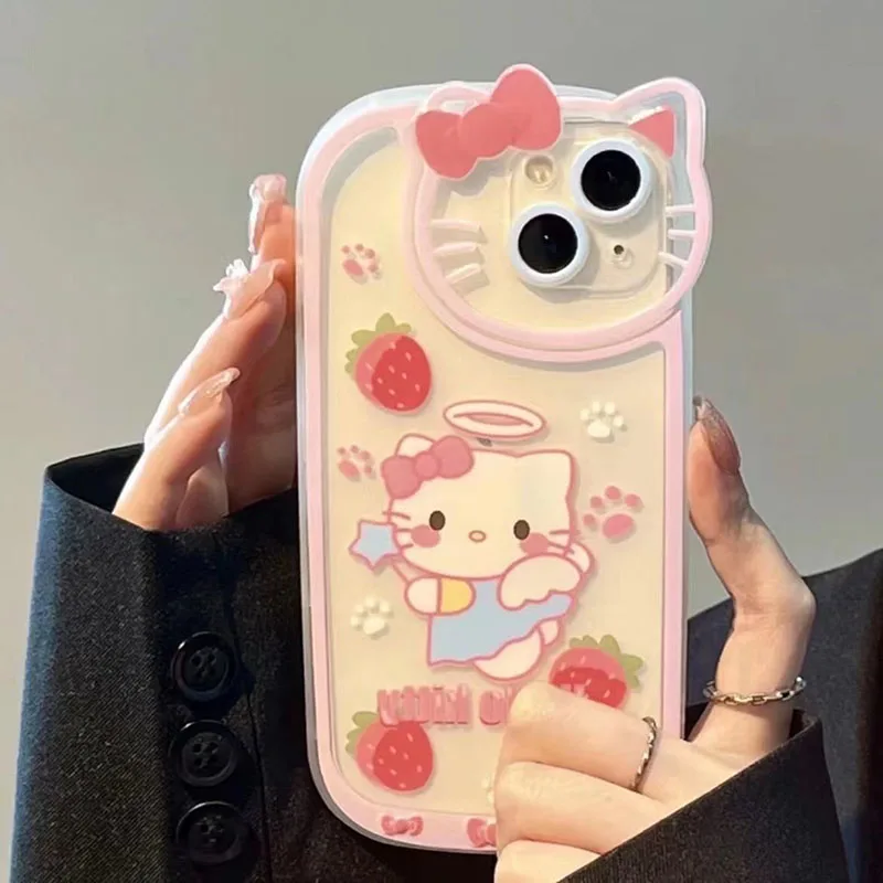 Kawaii Sanrio Hello Kittys Şeffaf Koruyucu Kılıf İphone 14 13 12 Promax Karikatür Sevimli Yumuşak Darbeye Dayanıklı Koruyucu Kılıf