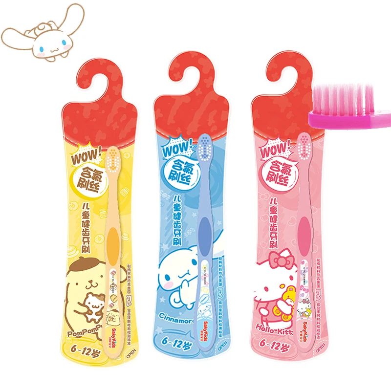 Kawaii Sanriod Cinnamoroll Purin Köpek KT Kedi Bebek Diş Fırçası Çocuklar Eğitim Diş Fırçası Bakımı için 6-12 Yaşında doğum günü hediyesi