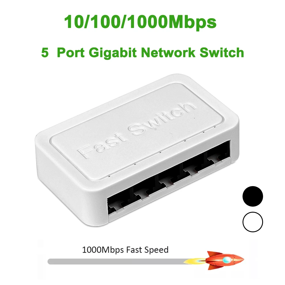 Kebidumei Mini Gigabit Ağ Anahtarı 5 Port Ethernet Anahtarı Internet Splitter Masaüstü 10/100/1000 Mbps RJ45 Hub WİFİ yönlendirici