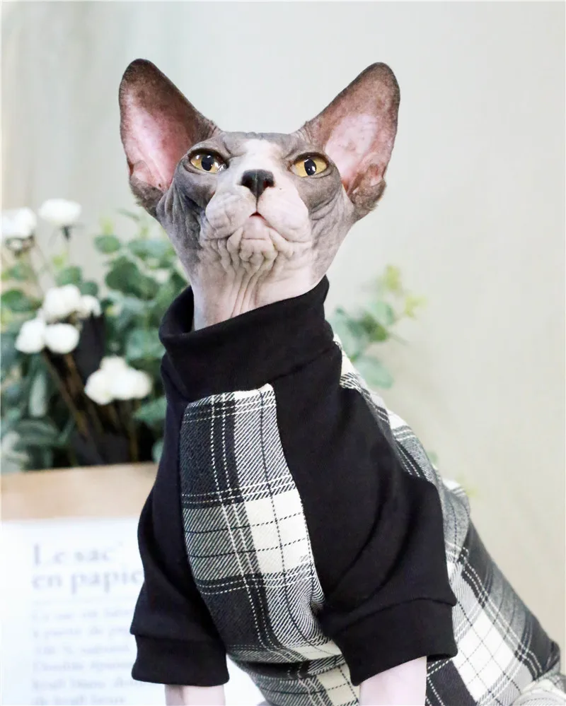 Klasik ekose Kedi Giysileri İlkbahar Yaz Kedi Elbiseler Tüysüz kedi Kıyafetleri Leke Dayanıklı Sphynx Kedi Giyim