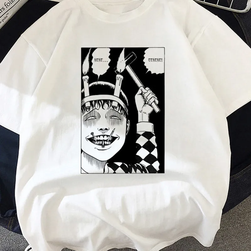 Korku Çizgi Roman Junji Ito Kadın T-shirt Femme Harajuku Tshirt Tumblr Grunge Yaz Kısa Kollu günlük t-shirt Kawaii En Tees