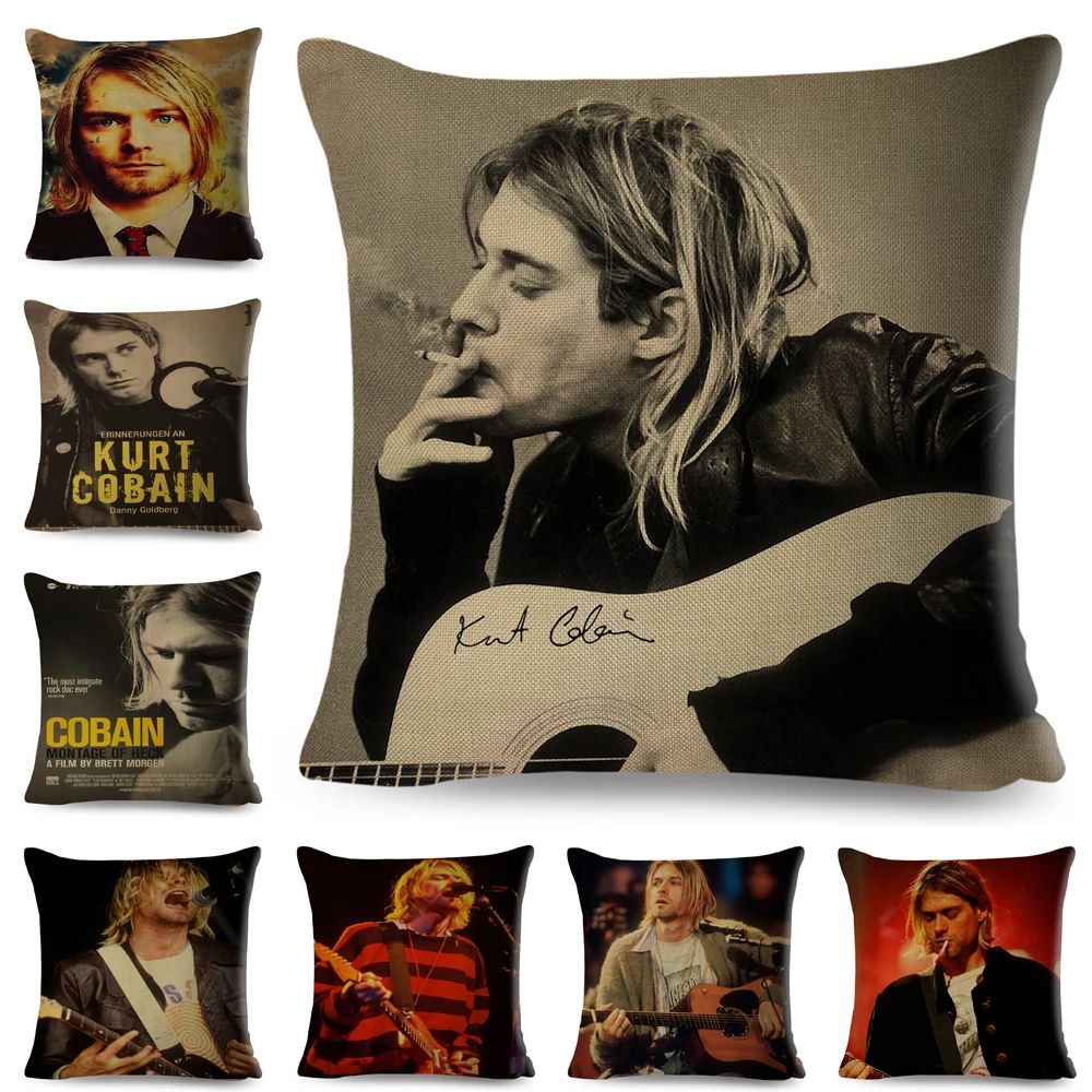 Kurt Cobain 45x45cm Kanepe Home Keten Yastık kılıfı Yastık Kapak için Çift Baskı Dekor Şarkıcı Rock Roll Müziği Yastık kılıfı Poster 