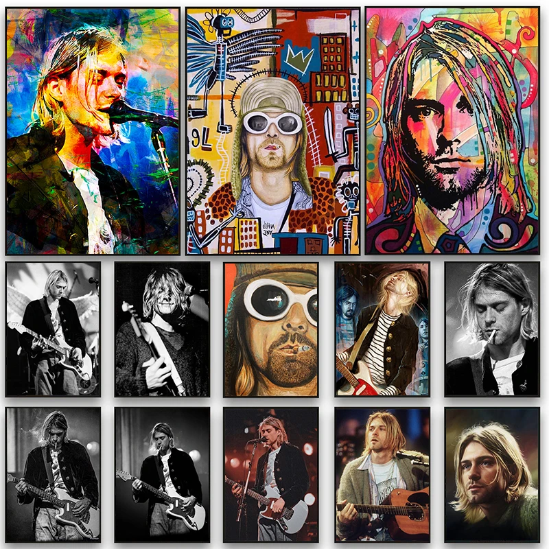 Kurt Cobain Şarkıcı Graffiti Poster Rock Grubu Odası Bar Cafe Vintage Posterler Tuval Boyama Duvar Sanatı Resimleri Baskı Dekorasyon