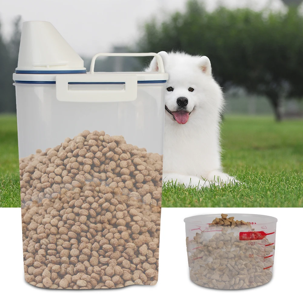 Kutusu Depolama Tankı Ölçüm Kabı İle Hava Geçirmez kedi maması Depolama Tahıl Varil Pet Gıda Kova Köpek Kediler Gıdalar Konteyner