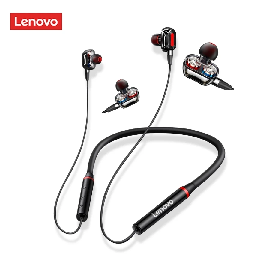 Lenovo HE05 Pro Çift Hoparlör Kablosuz Bluetooth Kulaklık Spor su Geçirmez Gerdanlık Mikrofon ile Stereo Kulaklık Kulaklık Kulaklık 