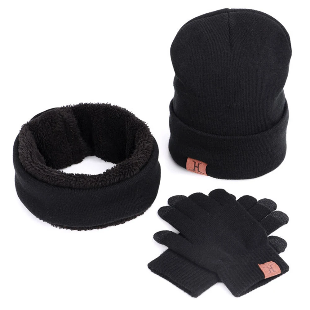 Marka 3 Adet Kış şapka seti Unisex Önlük Takım Elbise ve Eldiven Kalın Yün Örme Kaput Kapaklar Erkekler Yün bere şapkalar Kadın Kadife