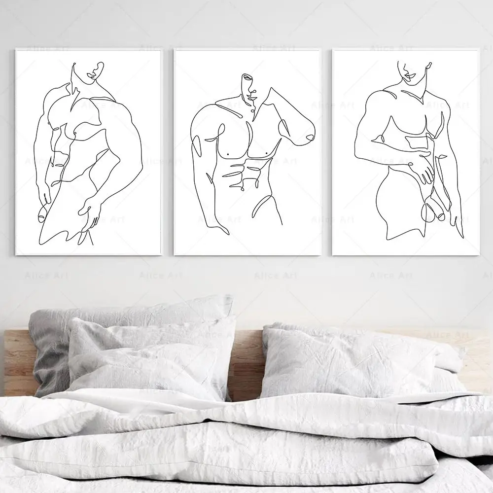 Minimalist Seksi Adam Çizgi Çekme Duvar sanat posterleri Çıplak Vücut Baskı Siyah Ve Beyaz Tuval Boyama Nordic Resim Ev Odası Dekor