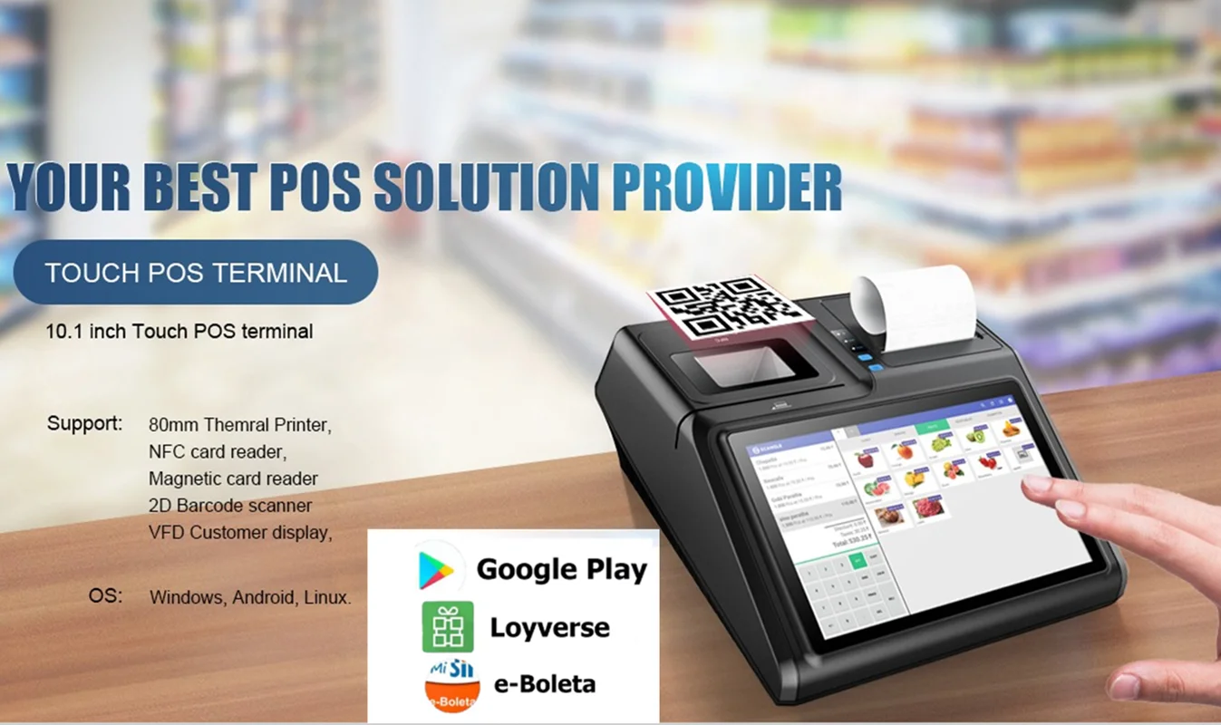 MİNİ Süpermarket Giyim Meyve Ilaç Market 10.1 Inç Dokunmatik Ekran POS Kasiyer 80MM Makbuz Yazıcı tarayıcı NFC
