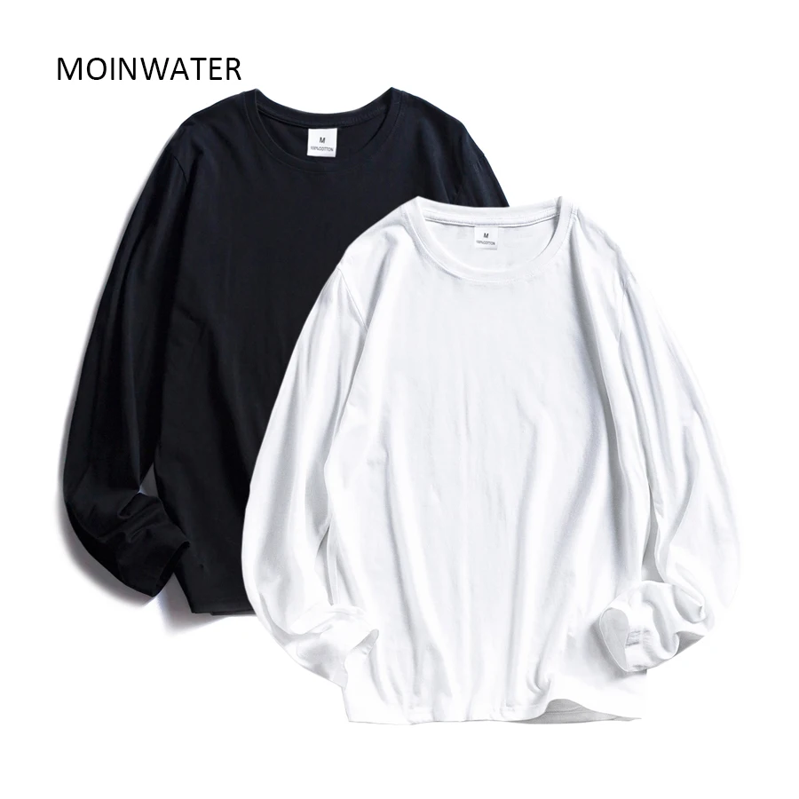 MOINWATER Kadın T Shirt Toptan 2 Parça Katı %100 % pamuklu uzun kollu tişört T-Shirt Lady Casual Tees & Tops