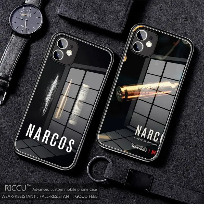 Narcos TV Serisi Pablo Escobar Telefon Kılıfı Temperli Cam iPhone 12 13 Pro Max Mini 11 Pro XR XS MAX 8X7 Artı telefon kapakları