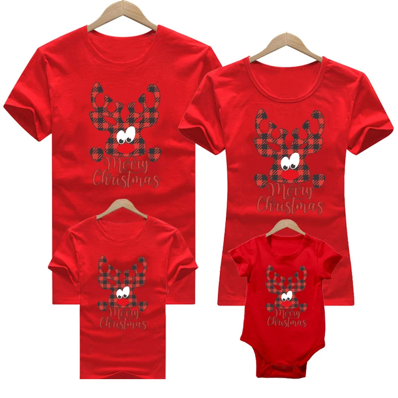 Noel aile kıyafet Elk Noel Baba tshirt anne çocuk baba oğul aile eşleştirme kıyafetler Bebek romper noel giysileri