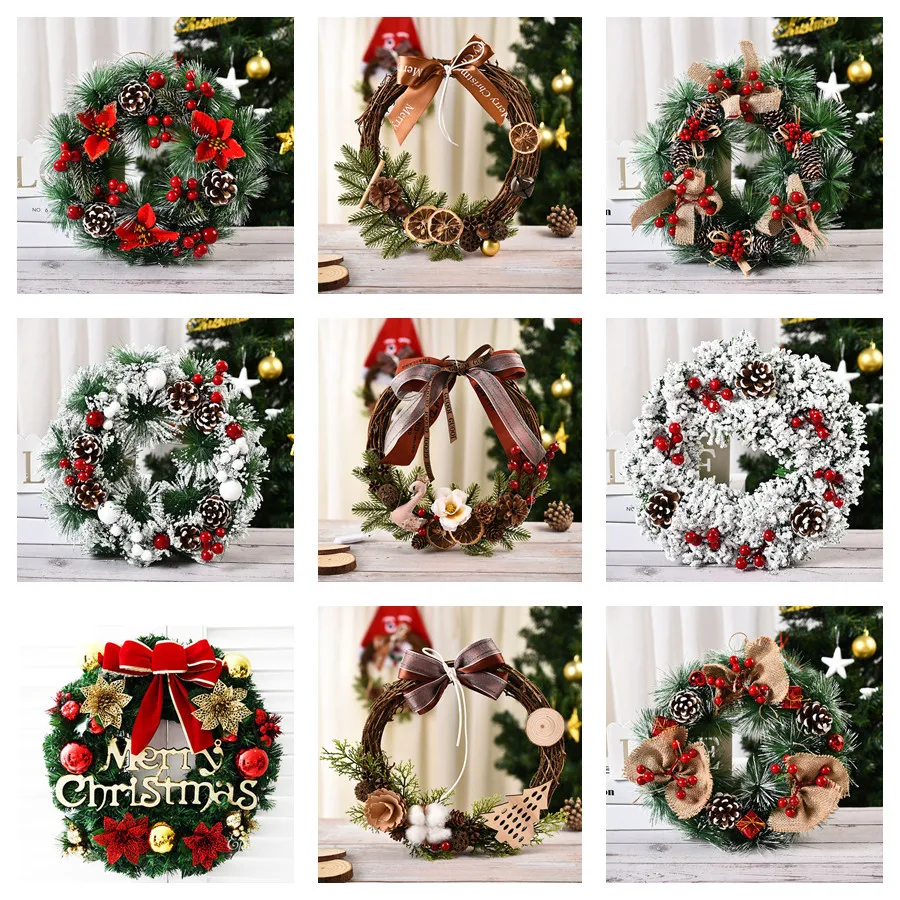 Noel Dekorasyon Ölü Dalları Çelenk El Yapımı Çiçek Rattan Kapı Asılı Dekorasyon Noel Çelenk Sahne