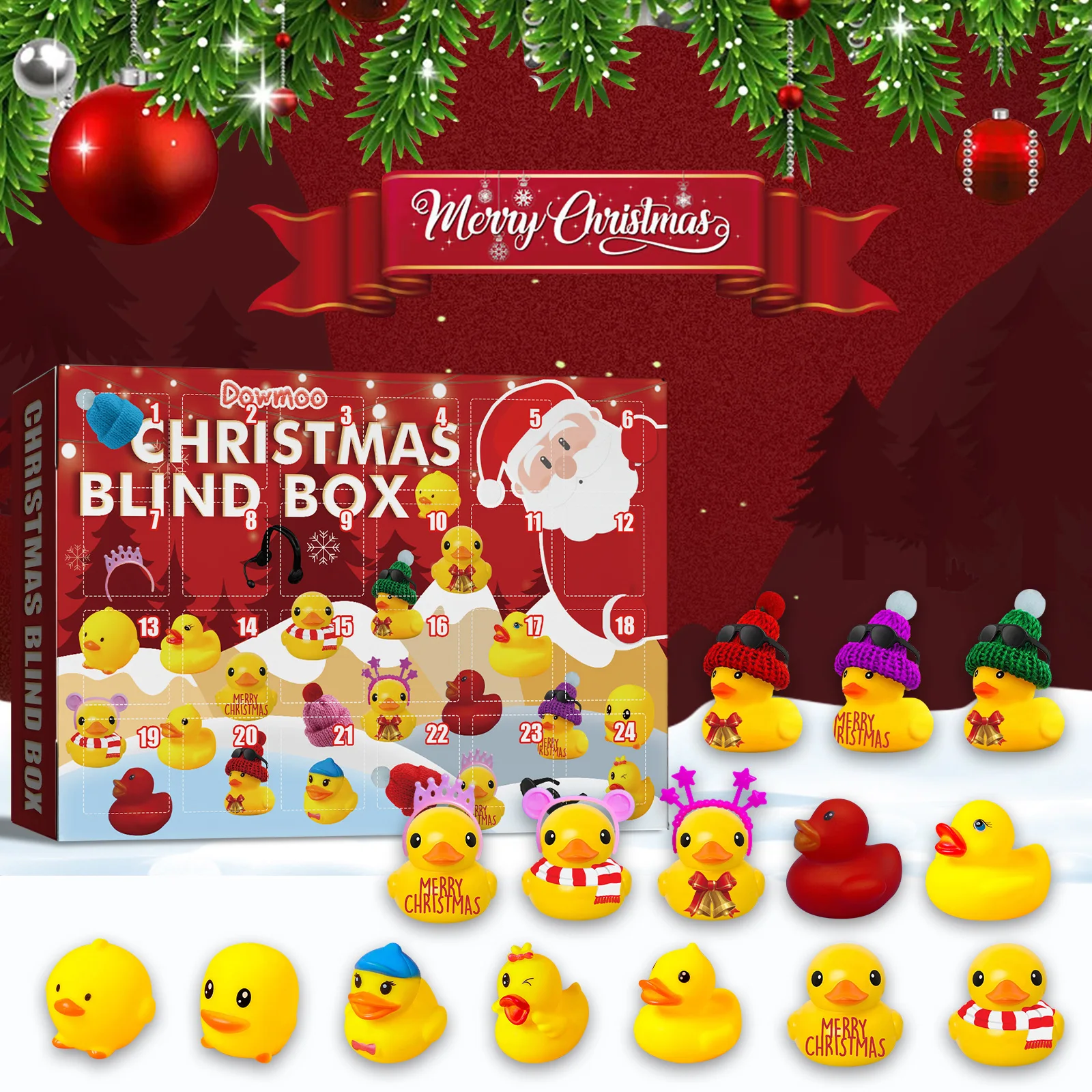 Noel Kauçuk oyuncak ördek Kılıfları Yaratıcı Noel Geri Sayım Takvim Kör Kutu Noel Kauçuk Ördek Yavrusu Hediye Kutuları Yeni Yıl Hediye