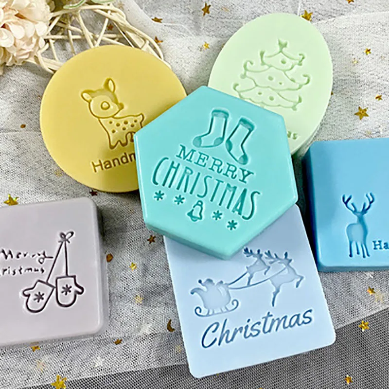 Noel Serisi İngilizce Harfler Elk Ağacı Eldiven Desen Akrilik Sabun Bölüm El Yapımı Sabun Damga Mühür Özel Logo El Sanatları