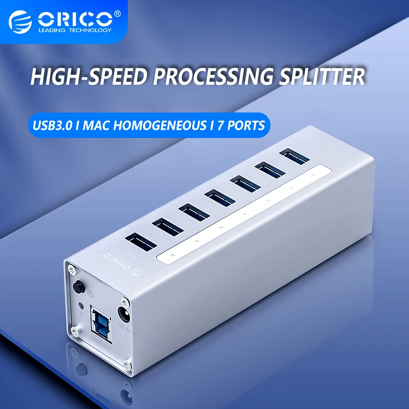 ORICO A3H7 Yüksek Hızlı Alüminyum USB3. 0 Hub Splitter 7-Port USB 3.0 Hub Bilgisayar Hub Pc Aksesuarları Hub Güç Bağlantı Noktası İle Yeni Tasarım