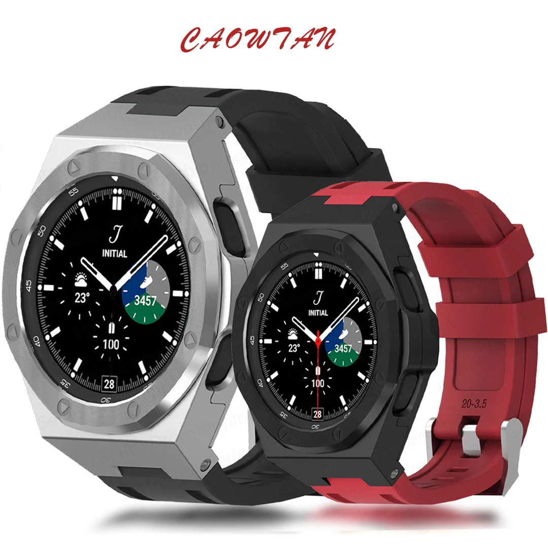 Paslanmaz Çelik Kasa Samsung İzle 4 klasik 46MM modifikasyon Kiti Galaxy Watch4 klasik 46mm Kauçuk Kayış Koruyucu
