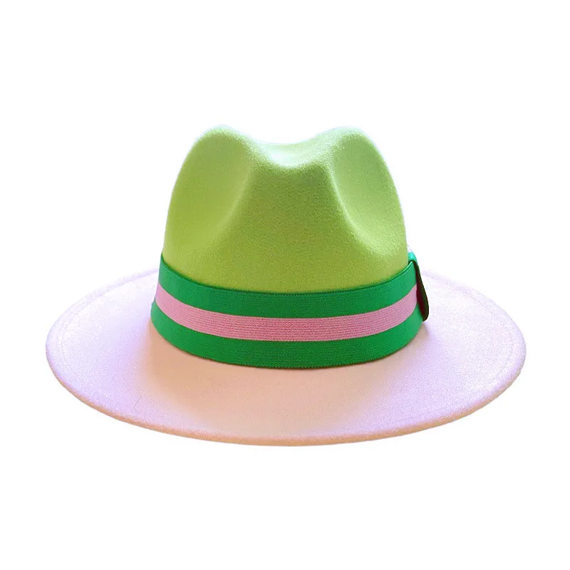 Patchwork Fedora Şapka Renkli Iki Ton Unisex Erkek Bayan Panama Şapka Yeşil Pembe İngiliz tarzı Fötr Parti Resmi Panama Kap