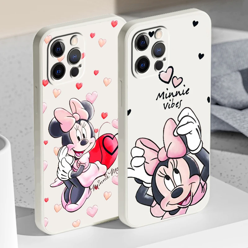Pembe Disney Minnie Mouse Sıvı Halat Kapak telefon kılıfı için Apple iPhone 14 13 12 Mini 11 XS Pro Max X XR Artı SE 2020 Funda
