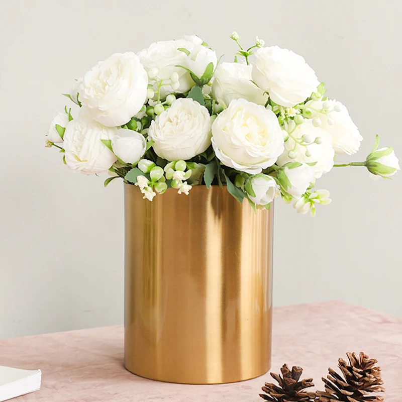 Pembe İpek Şakayık yapay çiçekler Gül Düğün Ev DIY Dekor Yüksek Kaliteli Büyük Buket Köpük Aksesuarları Zanaat Beyaz Sahte Çiçek