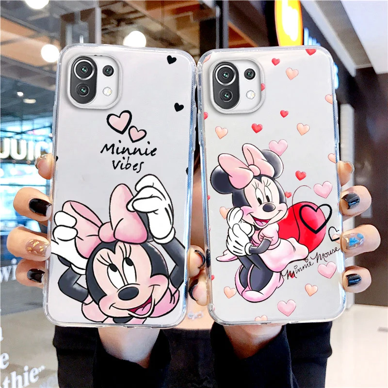 Pembe Minnie Mickey Disney telefon kılıfı İçin Xiaomi Mi 12X 12 11 11T 11i 10T 10 Pro Lite Ultra 5G 9T 9SE 8 A3 Şeffaf Kapak