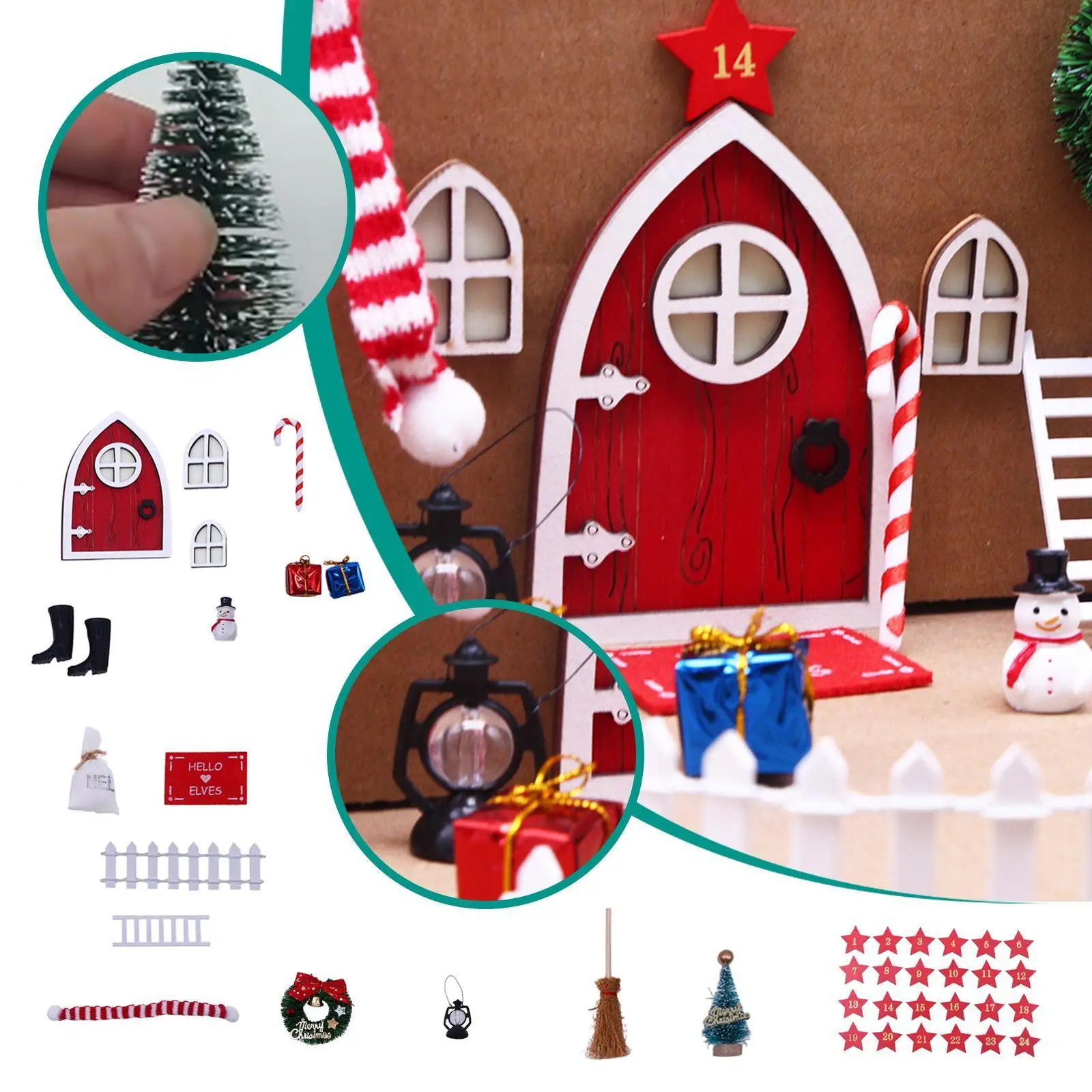 Peri Evi Sahne Dekorasyon Kapı Mini Sihirli Peri Elf Süslemeleri ev kapısı Mağaza Noel Baseus Kırmızı Resmi S6Q3