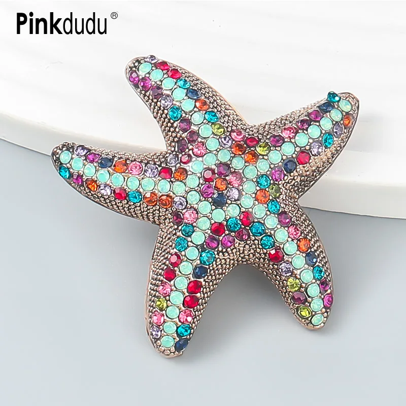Pinkdudu Moda Karikatür Denizyıldızı Broş Alaşım Kakma Rhinestone Renkli Broş Kadınlar Takı Hediyeler için PD691