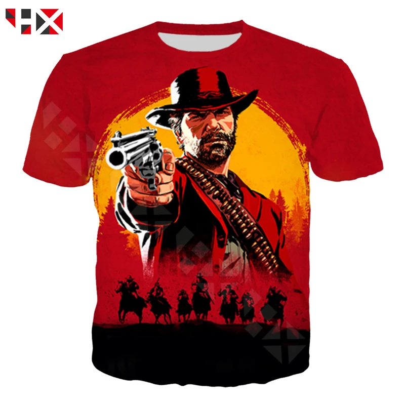 Popüler Oyun Red Dead Redemption 2 T Shirt Erkek Kadın 3D Baskı T Shirt Casual Streetwear Stil Kısa Kollu Üstleri U045