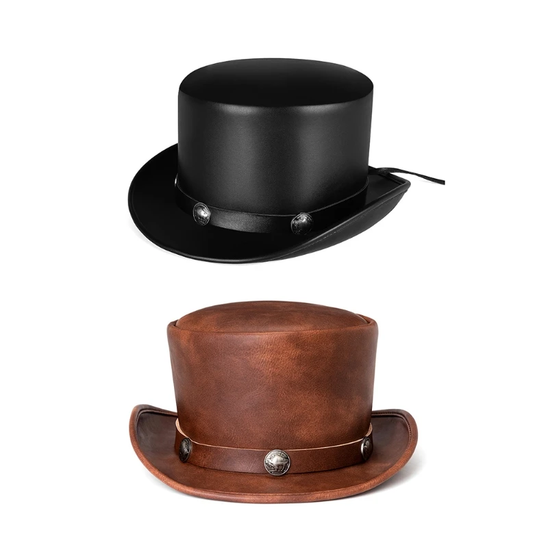PU deri beyefendi şapka sihirli şapka Punk kostüm Cosplay şapka aksesuarları için