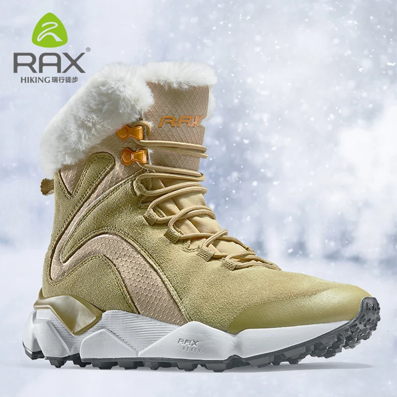 RAX Deri Çizmeler Kış Kürk Süper Sıcak Kar Botları Kış İş rahat ayakkabılar Sneakers Yüksek Top Kauçuk yarım çizmeler Kadın