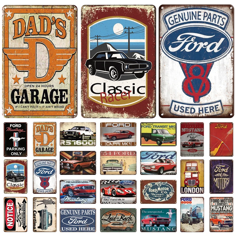 Retro Garaj Araba Teneke İşaretleri Ford Metal İşareti Vintage Metal Plak Metal Plaka Pub Duvar Bar Garaj Ev Atölye Duvar dekor