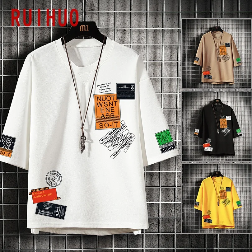 RUIHUO Baskı kısa Kollu erkek tişört Moda Streetwear Giyim erkek giyim 2022 Hip Hop Japon Giyim Adam M-4XL