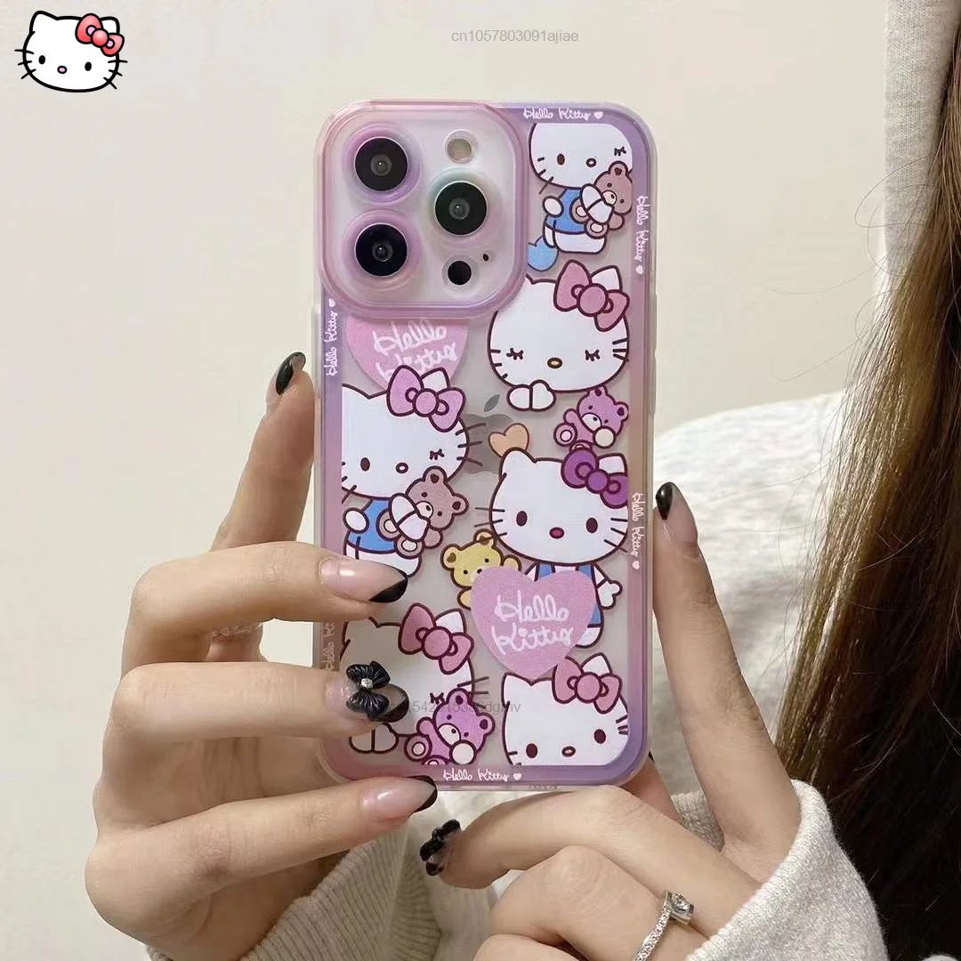 Sanrio Karikatür Temizle Hello Kitty Kedi Apple İphone 12 11 13 Pro Max Xr Xs X Kılıfları 7 8 Artı Kapak Y2k Girly Kadınlar İçin Vintage