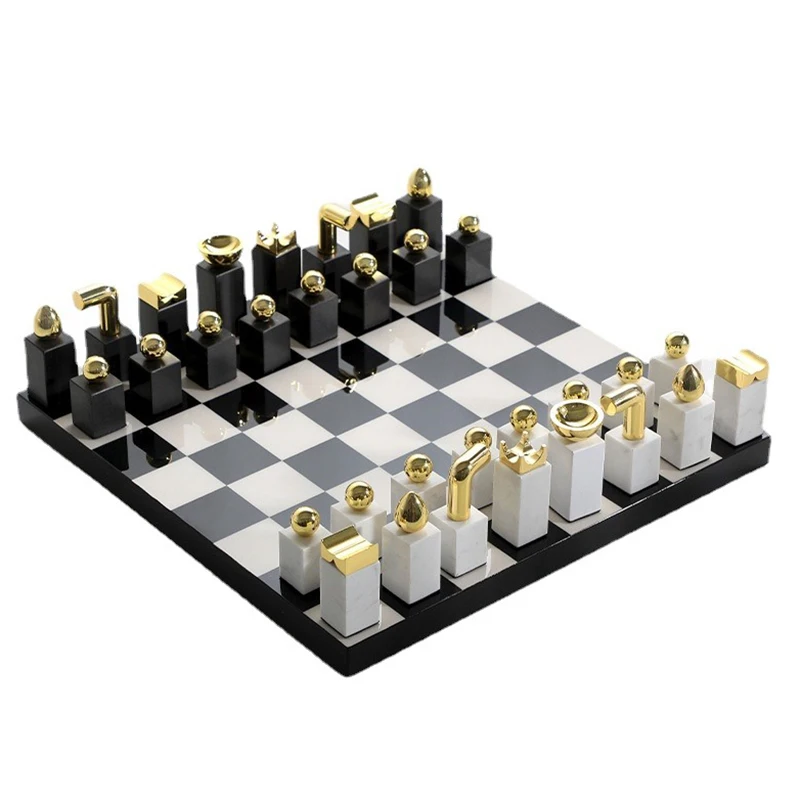 Satranç Seti Lüks Mermer Satranç Taşları Ahşap Dama Tahtası İskandinav Yaratıcı Aile masa üstü Oyunları Modern Ev Dekor Süsler