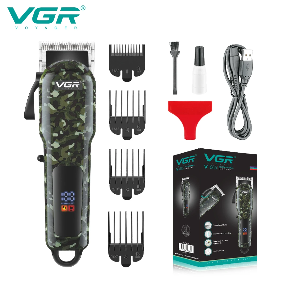 Saç Kesme Profesyonel Saç Düzeltici Ayarlanabilir Saç Kesme Makinesi Elektrikli Berber dijital ekran Kesme Erkekler için VGR V-665