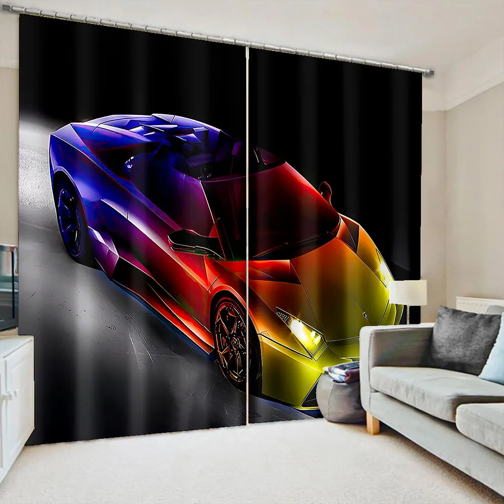 Serin Spor Araba Baskı Perdeleri Oturma Odası için 2 Parça Ücretsiz Kargo Perdeler Perde Yatak Odası Dekorasyon