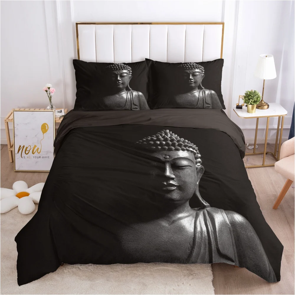 Siyah nevresim takımı Kraliçe Kral Tam Çift Yorgan yatak örtüsü seti yastık kılıfı yatak çarşafları nevresim 240x220 200x200 Buda vücut