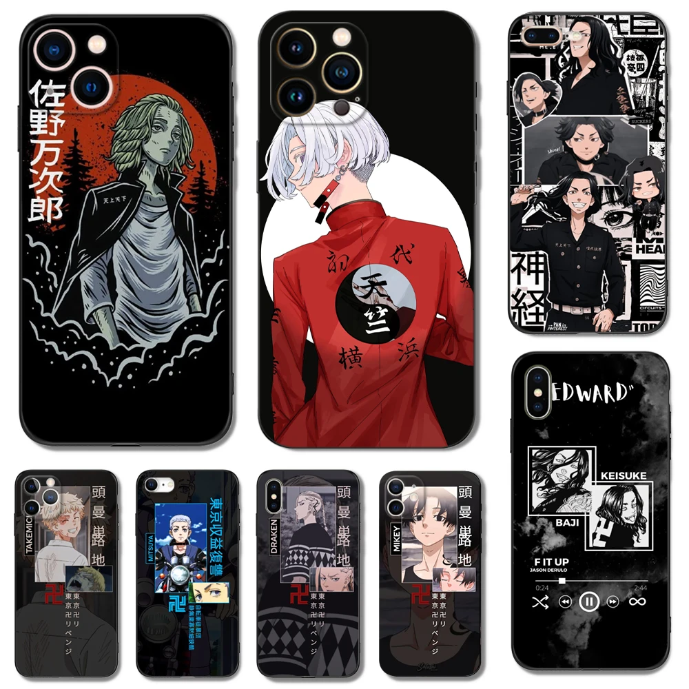 Siyah tpu kılıf iphone 14 13 12 11 mini pro MAX 5 5s se 2020 6 6s 7 8 artı x 10 XR XS kapak Anime Tokyo Revenger manjiro sano