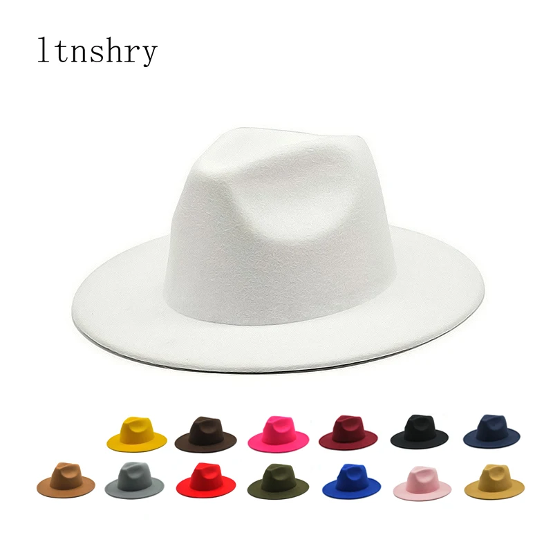 Sonbahar Kış Bayan dokulu şapka Fedoras Büyük kenarlı şapkalar Kadınlar İçin İngiliz Tarzı Vintage kilise şapkaları Bayan Düz Ağız Beyaz caz kap