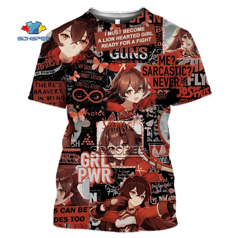 SONSPEE Yeni Oyun Genshin Darbe Estetik Grafik T Shirt Artı Boyutu Japon Tarzı Büyük Boy T-shirt Anime Kadın Hip Hop Tops