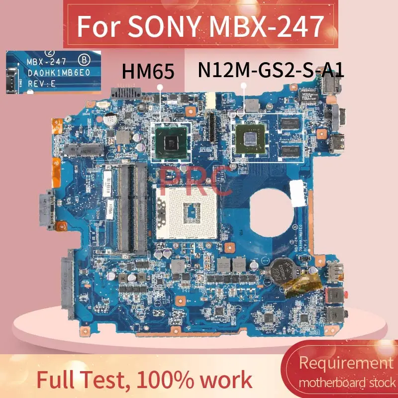 SONY MBX-247 Dizüstü Anakart DA0HK1MB6E0 HM65 N12M-GS2-S-A1 DDR3 Laptop anakart