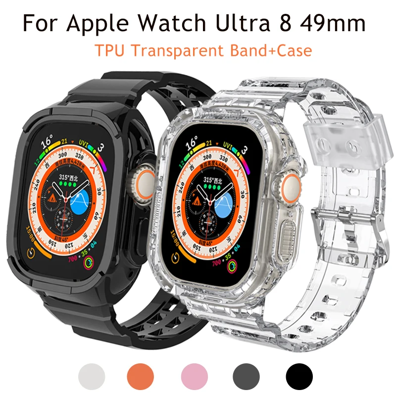 Spor Band Kılıf Apple Ürünü için Ultra 8 49mm TPU Şeffaf Zırh Silikon Kapak Tampon Kayışı iwatch serisi 8 Bilezik