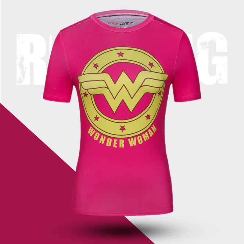T shirt Kadın Vücut Geliştirme ince tişört 3D Süper Kahraman Birliği Kuantum Hızlı Kuru Sıkıştırma Gömlek Bayanlar Streç spor tişört Fit