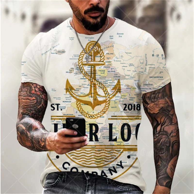 Tekne Çapa erkek tişört Sokak trend Yaz O-Boyun Kısa Kollu rahat bol tişört Tees Tops Artı Boyutu Erkek Giyim 6XL