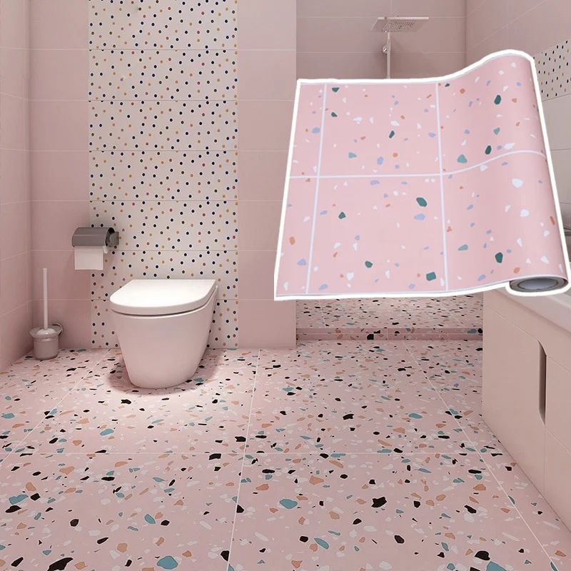 Terrazzo Kalınlaşmak Banyo Mutfak Kaymaz Zemini Sticker Kendinden Yapışkanlı Su Geçirmez Yatak Odası Oturma Odası Vinil zemin çıkartmaları
