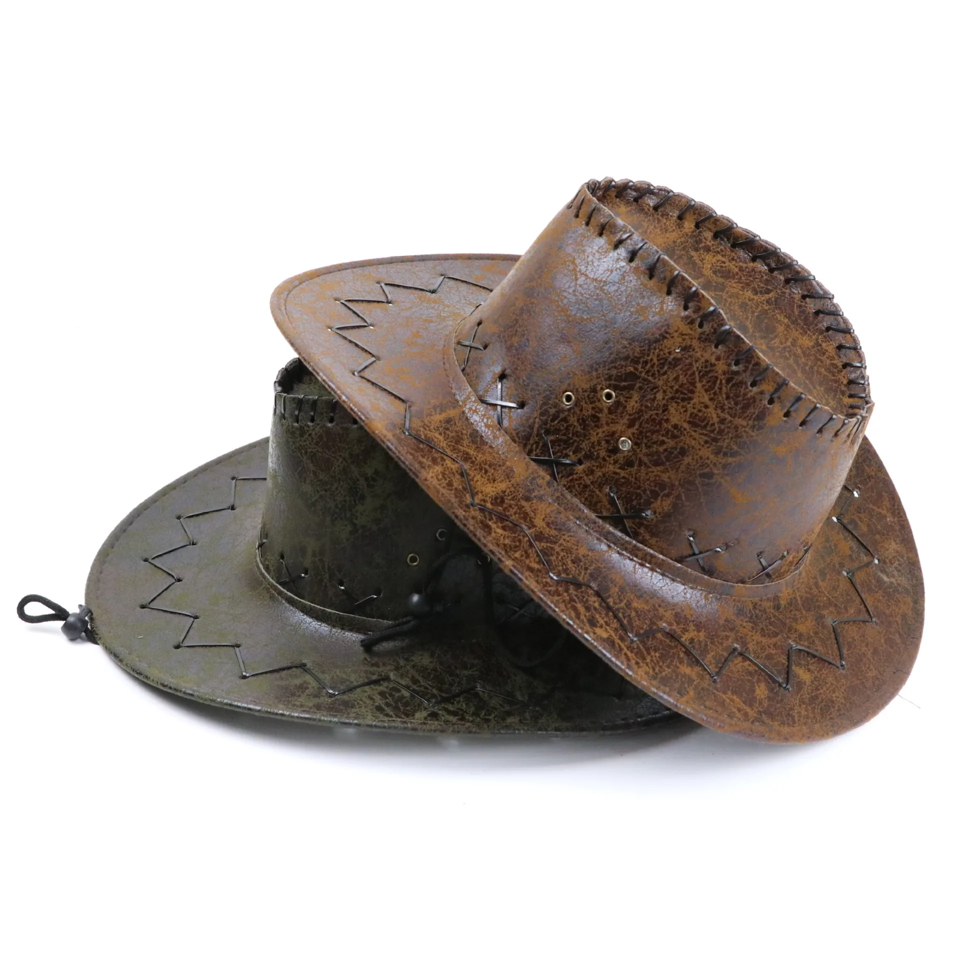 Toptan fiyat kovboy şapkası imitasyon deri kırık erkekler ve kadınlar binici şapkası кепка мучская fedora şapka Panama halat aksesuarları